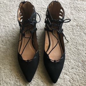 Topshop Black Suede back zip, caged flats EU sz 37